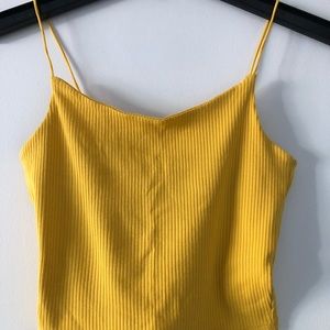 Ribbed yellow spaghetti strap top